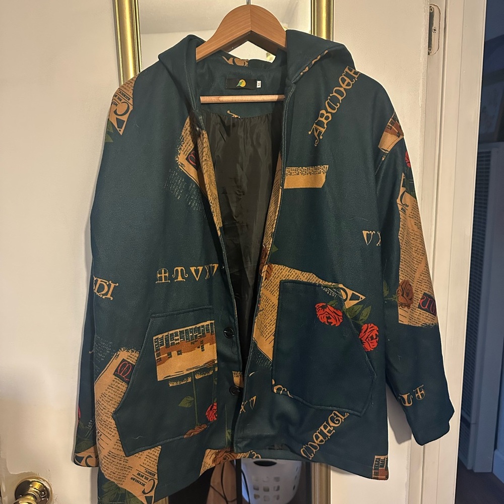 Unique Graphic Print Jacket with Hood